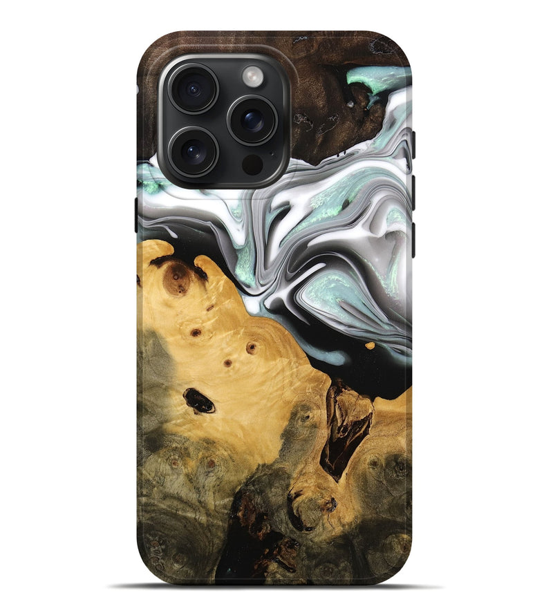 iPhone 16 Pro Max Wood Live Edge Phone Case - Cleo (Black & White, 750706)