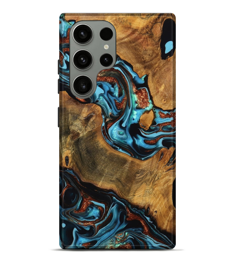 Galaxy S23 Ultra Wood Live Edge Phone Case - Tamya (Teal & Gold, 750715)