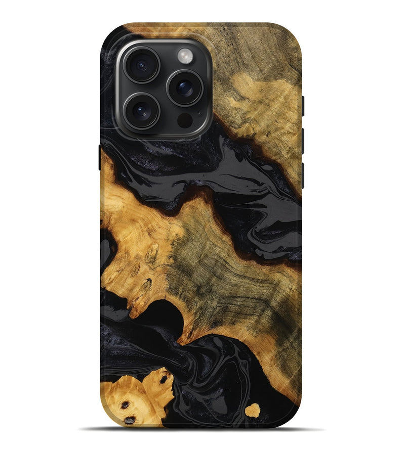 iPhone 16 Pro Max Wood Live Edge Phone Case - Mayme (Black & White, 750724)
