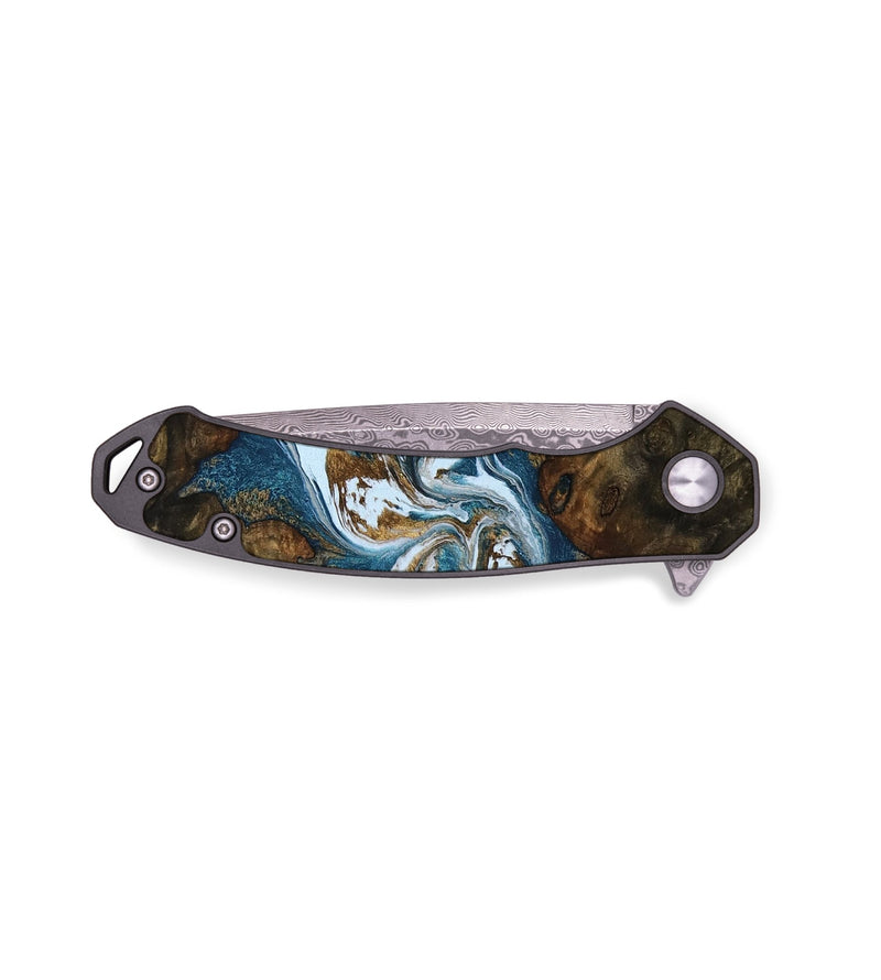 EDC Wood Pocket Knife - Ashlyn (Teal & Gold, 750943)