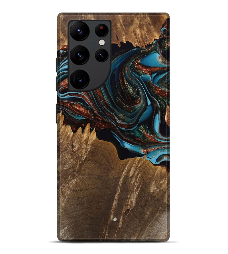 Galaxy S22 Ultra Wood Live Edge Phone Case - Hendrix (Teal & Gold, 751269)