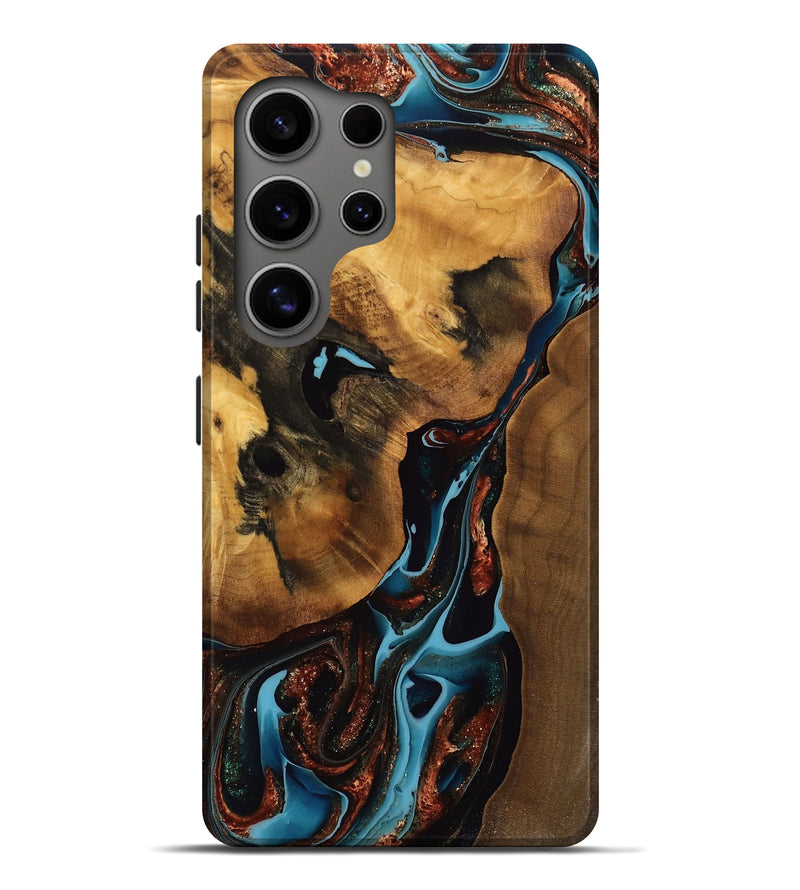 Galaxy S25 Ultra Wood Live Edge Phone Case - Maira (Teal & Gold, 751270)