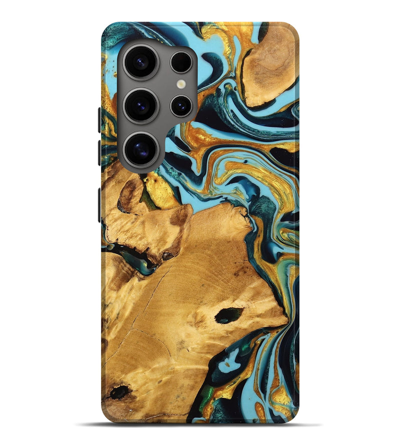 Galaxy S25 Ultra Wood Live Edge Phone Case - Ailany (Teal & Gold, 751279)