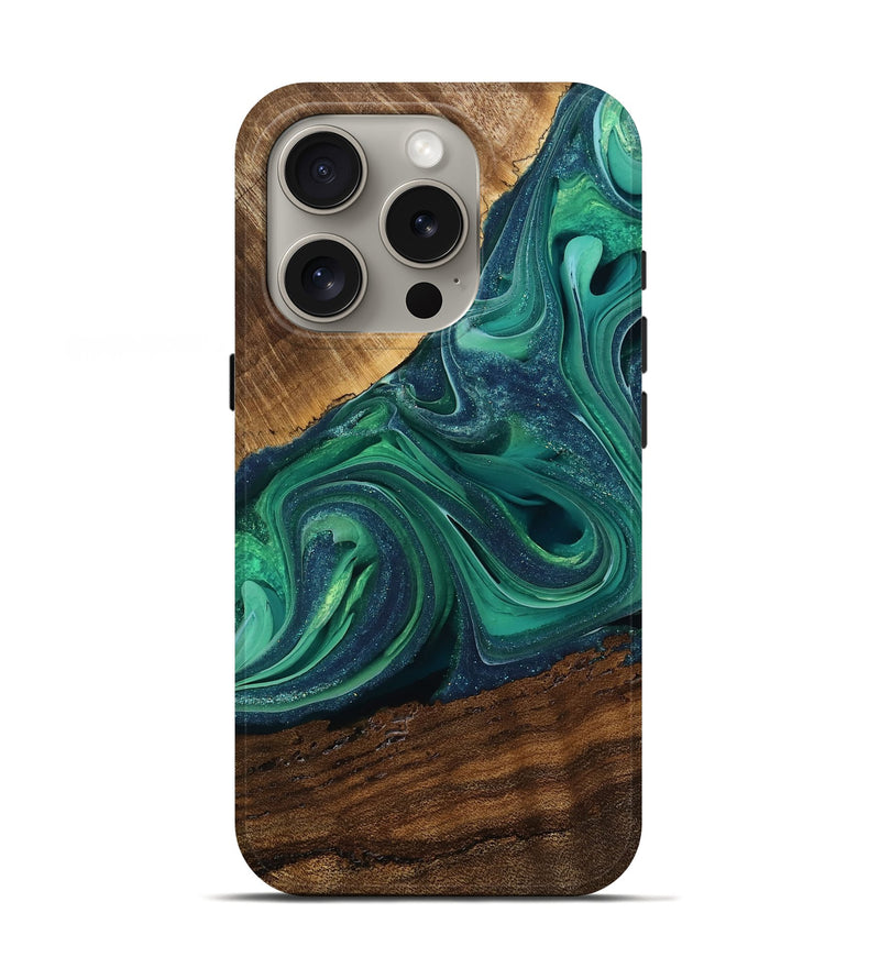 iPhone 16 Pro Wood Live Edge Phone Case - Amias (Green, 751284)