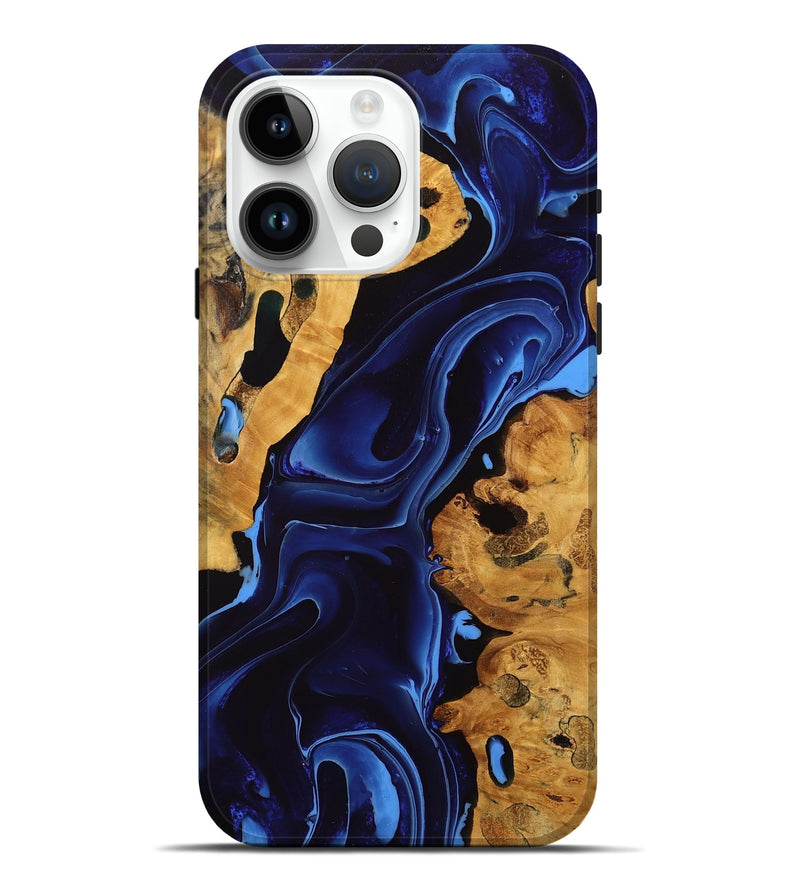 iPhone 15 Pro Max Wood Live Edge Phone Case - Alayah (Blue, 751295)