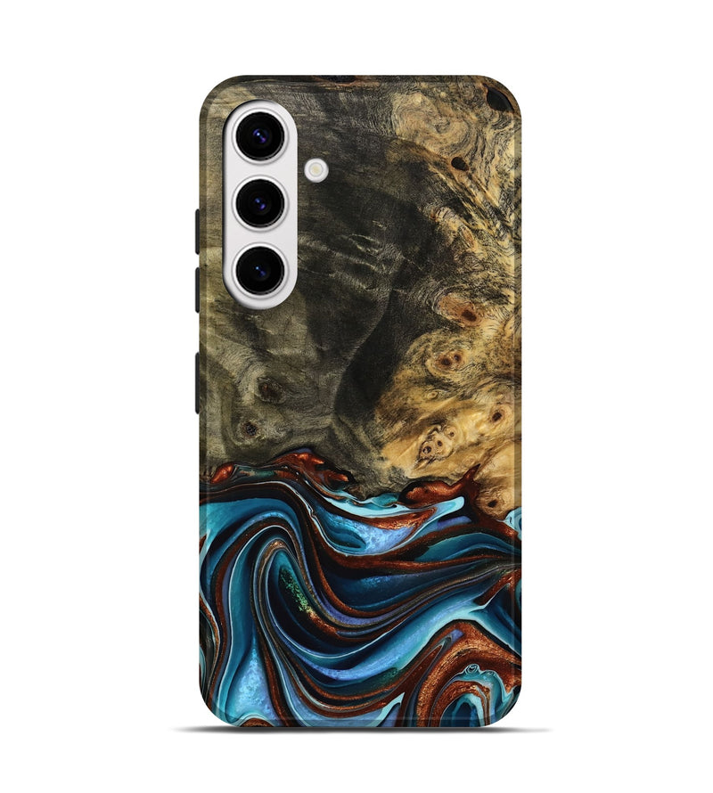 Galaxy S25 Wood Live Edge Phone Case - Novella (Teal & Gold, 751302)