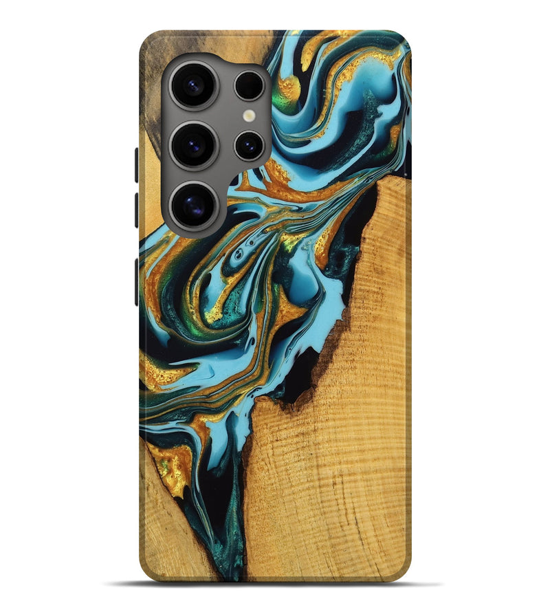 Galaxy S25 Ultra Wood Live Edge Phone Case - Mariana (Teal & Gold, 751314)