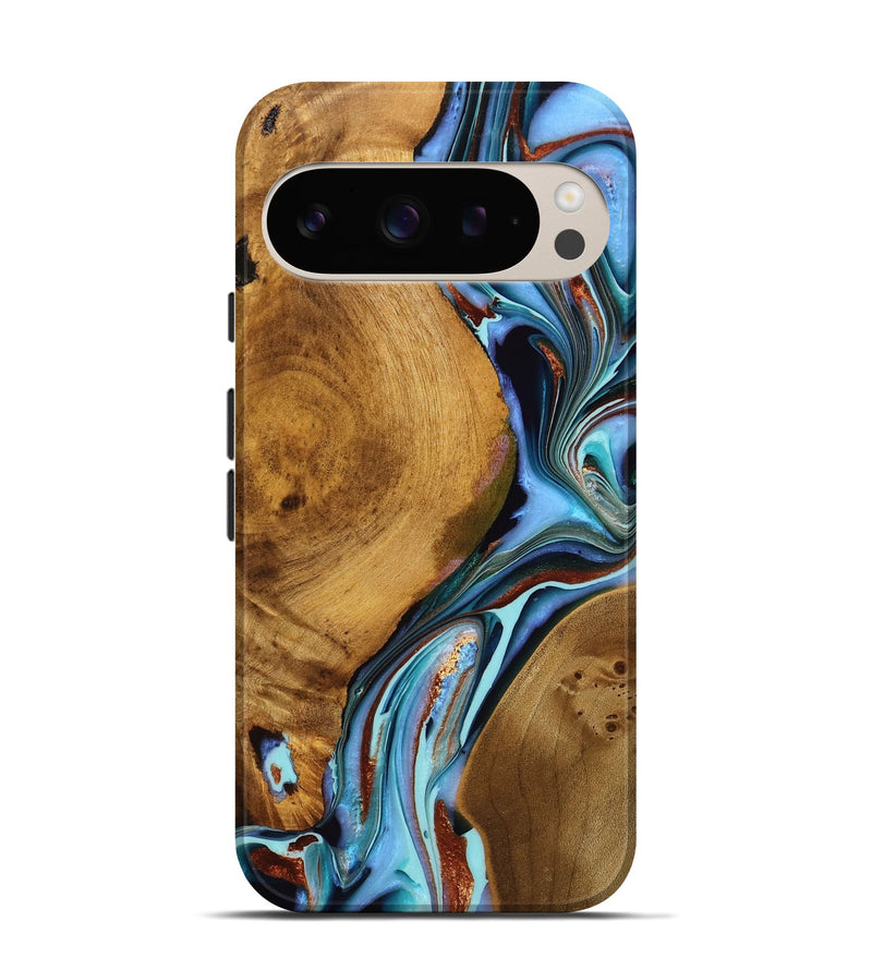 Pixel 9 Pro Wood Live Edge Phone Case - Nathan (Teal & Gold, 751317)