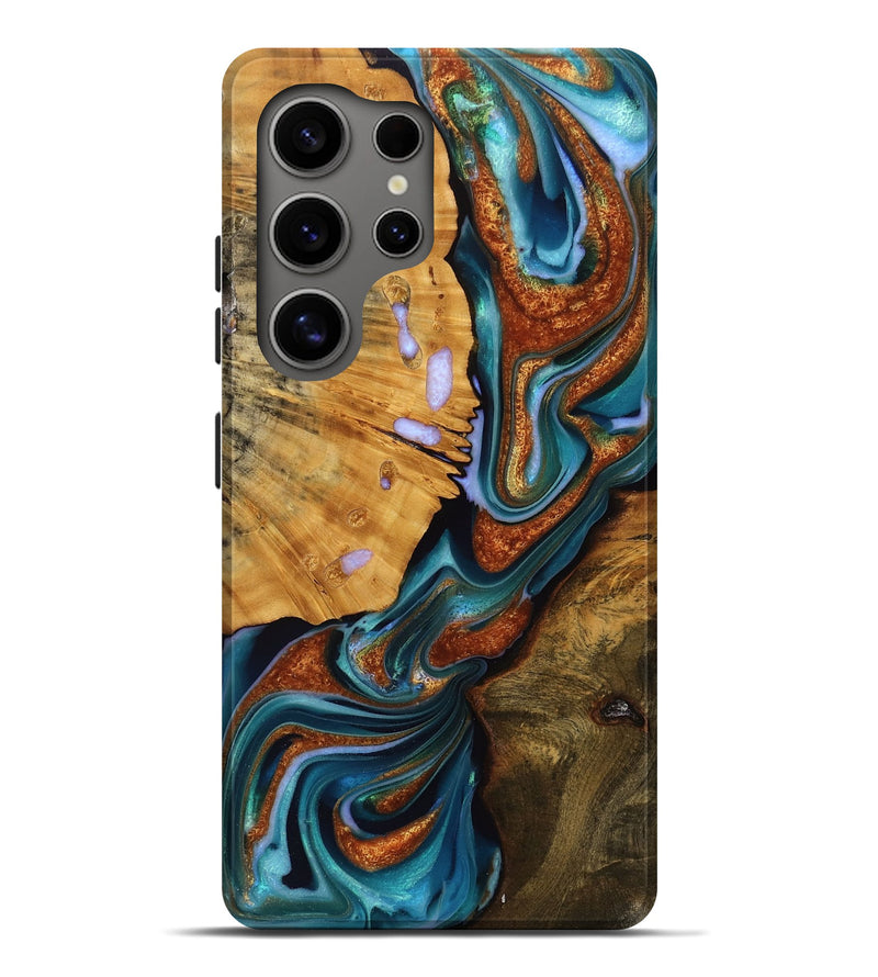 Galaxy S25 Ultra Wood Live Edge Phone Case - Jamey (Teal & Gold, 751321)
