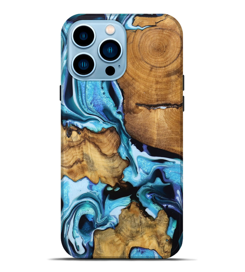 iPhone 14 Pro Max Wood Live Edge Phone Case - Myrtice (Blue, 751322)