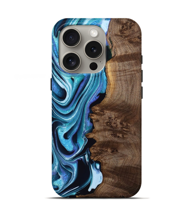 iPhone 16 Pro Wood Live Edge Phone Case - Roger (Blue, 751325)
