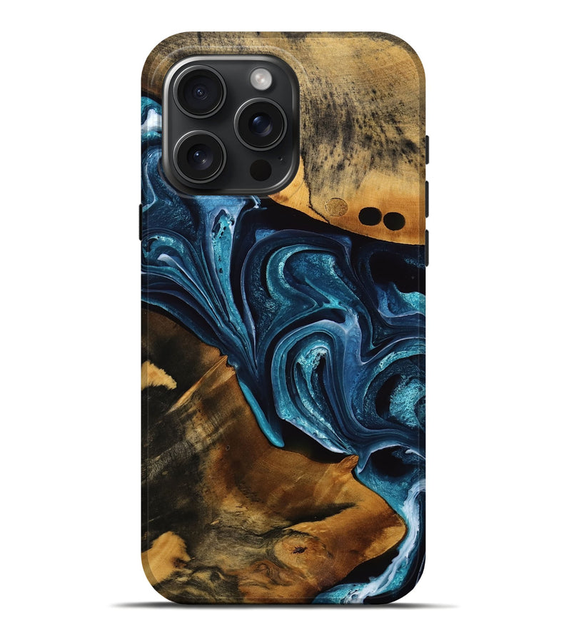 iPhone 16 Pro Max Wood Live Edge Phone Case - Basil (Blue, 751329)