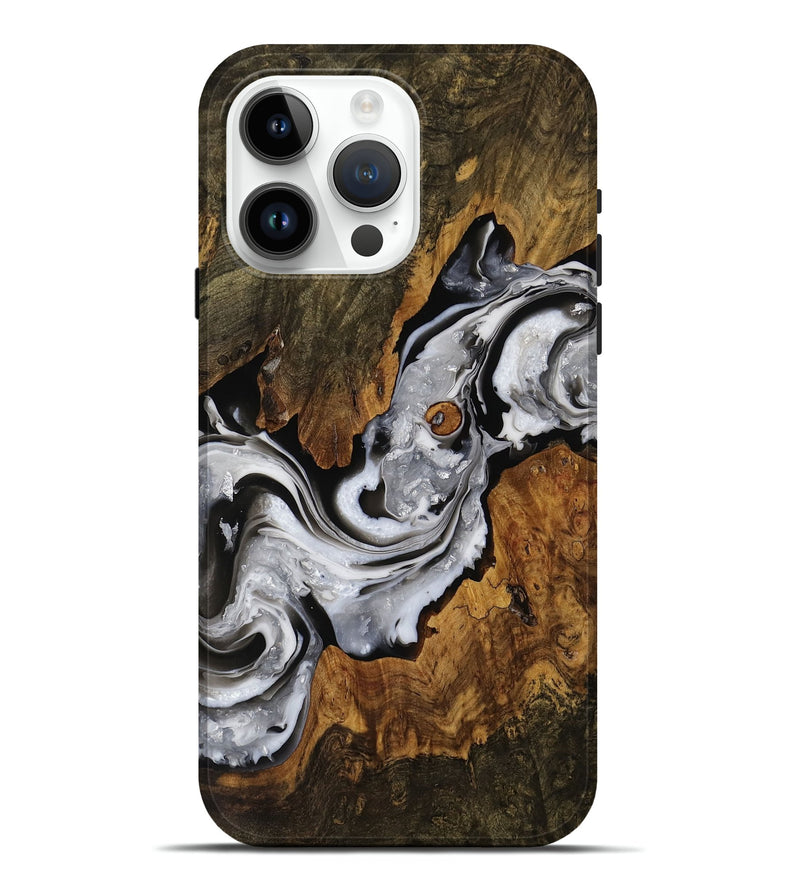 iPhone 15 Pro Max Wood Live Edge Phone Case - Izaiah (Black & White, 751666)