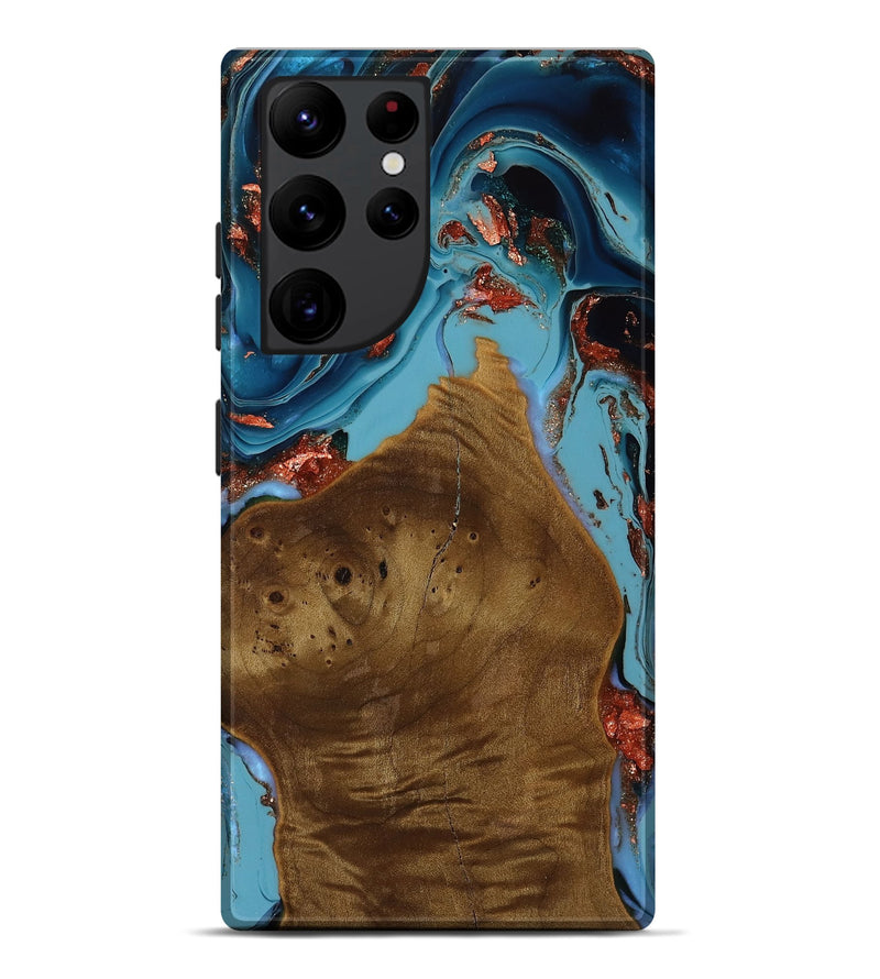 Galaxy S22 Ultra Wood Live Edge Phone Case - Donavan (Teal & Gold, 751673)