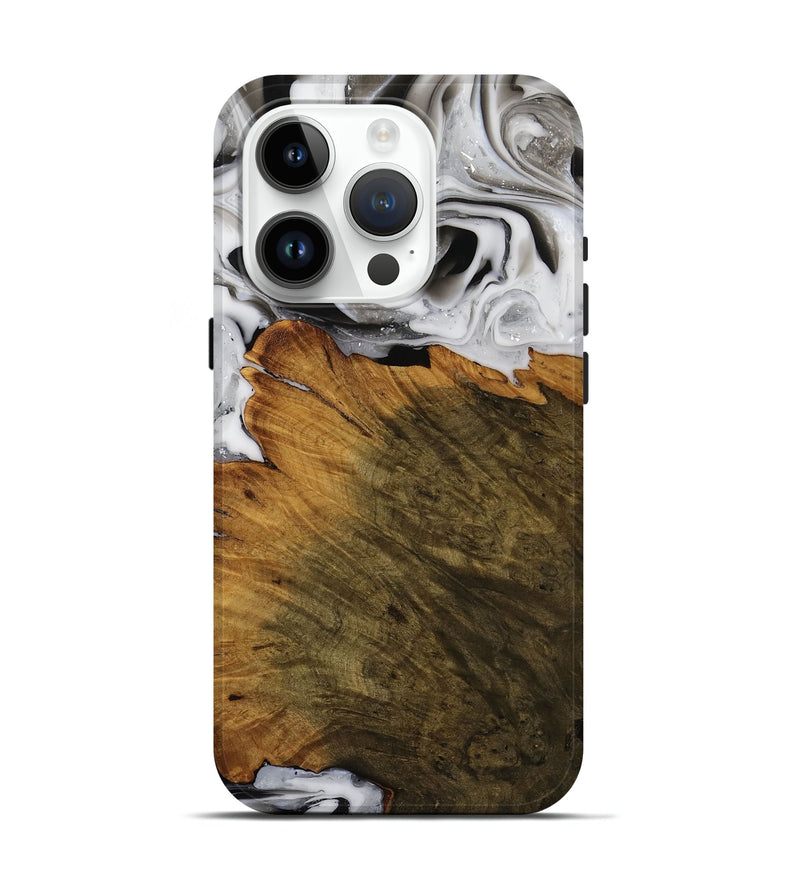 iPhone 15 Pro Wood Live Edge Phone Case - Brianna (Black & White, 751676)