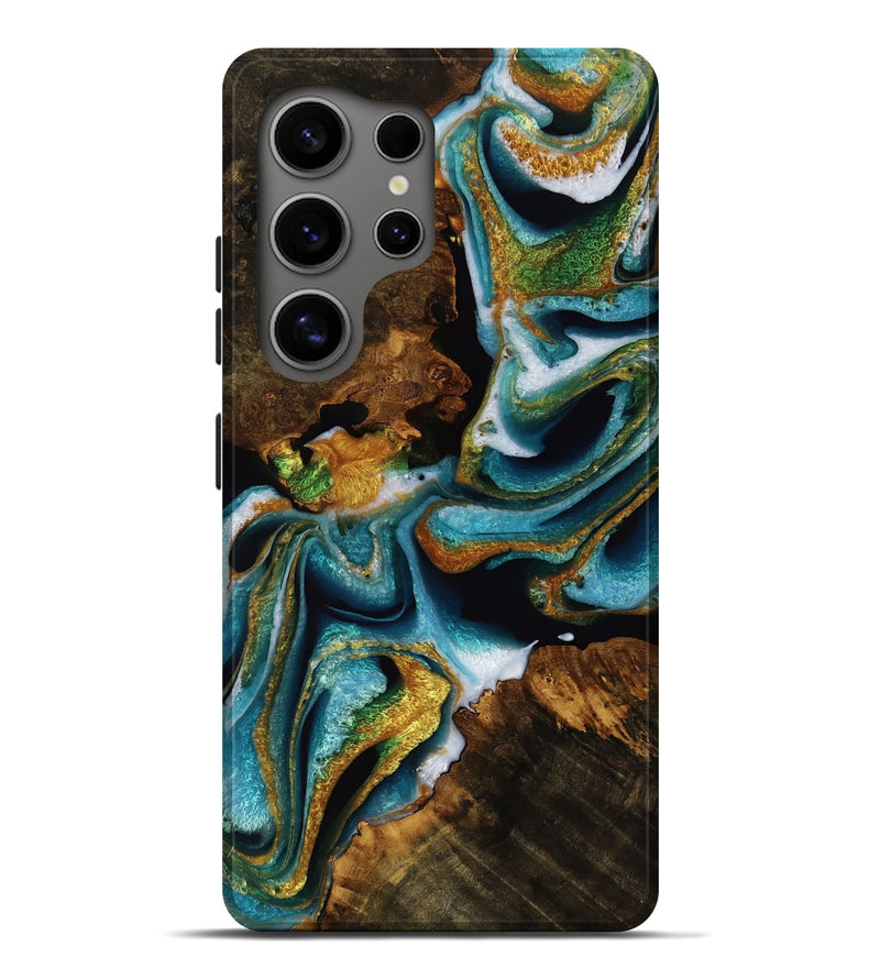 Galaxy S25 Ultra Wood Live Edge Phone Case - Shiloh (Teal & Gold, 751684)