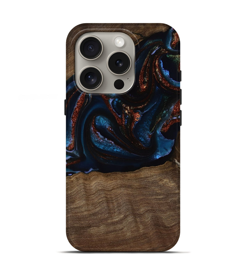 iPhone 16 Pro Wood Live Edge Phone Case - Nedra (Teal & Gold, 751693)