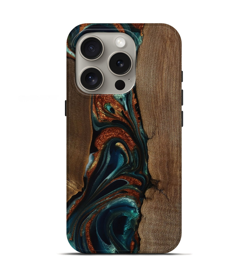 iPhone 16 Pro Wood Live Edge Phone Case - Jazlyn (Teal & Gold, 751695)