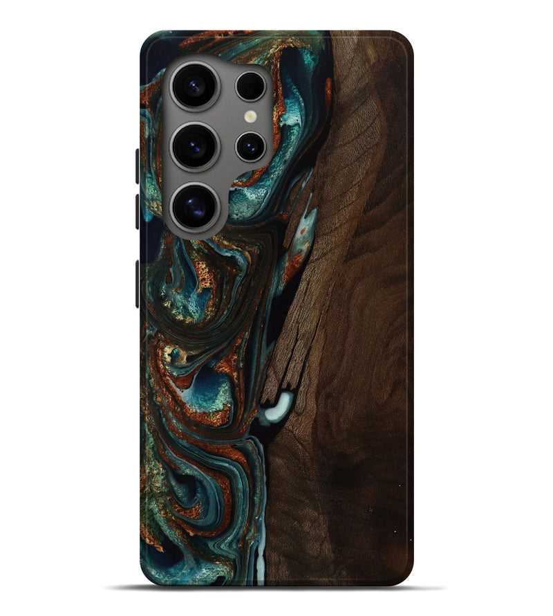 Galaxy S25 Ultra Wood Live Edge Phone Case - Danette (Teal & Gold, 751697)