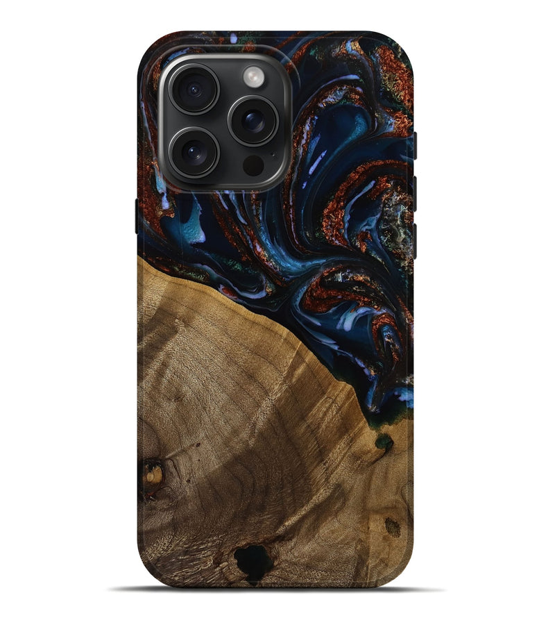iPhone 16 Pro Max Wood Live Edge Phone Case - Makai (Teal & Gold, 751718)