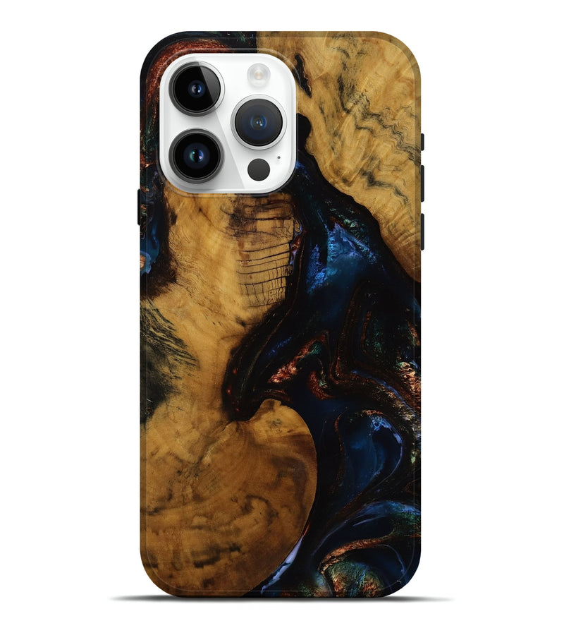 iPhone 15 Pro Max Wood Live Edge Phone Case - Kizzy (Teal & Gold, 751721)