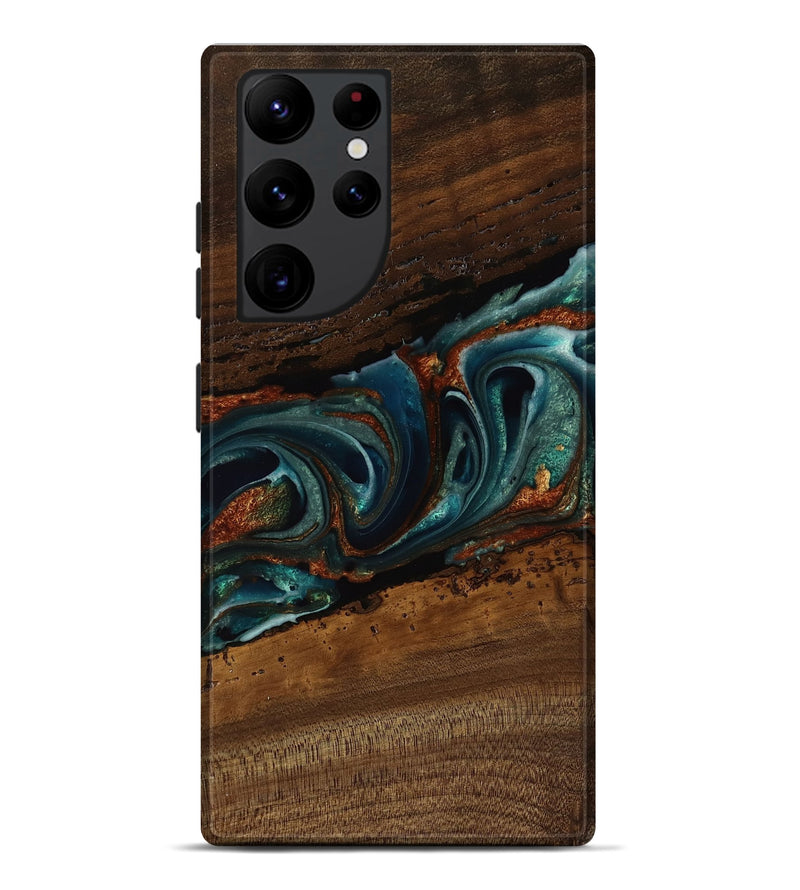 Galaxy S22 Ultra Wood Live Edge Phone Case - Jaylin (Teal & Gold, 751722)