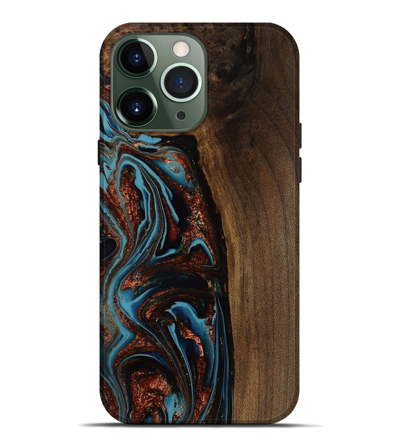 iPhone 13 Pro Max Wood Live Edge Phone Case - Britany (Teal & Gold, 751931)