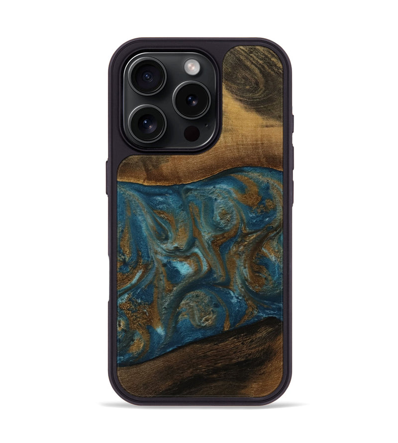iPhone 16 Pro Wood Phone Case - Toby (Teal & Gold, 752418)
