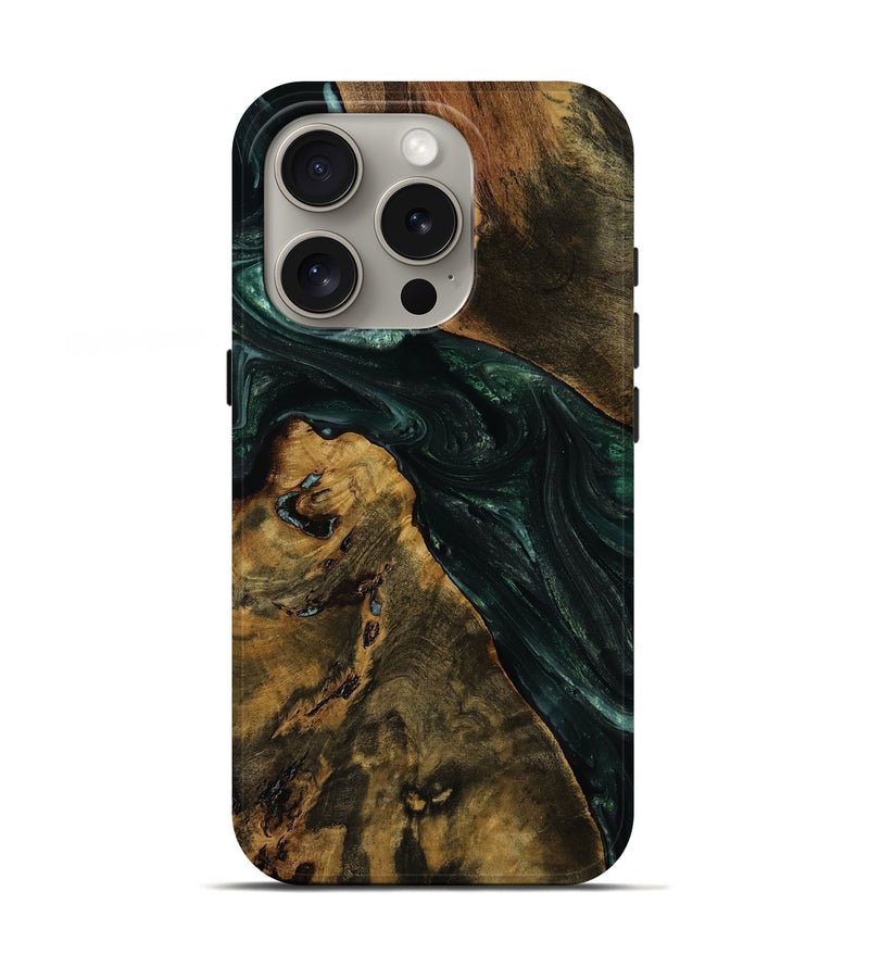 iPhone 16 Pro Wood Live Edge Phone Case - Roxann (Green, 752487)