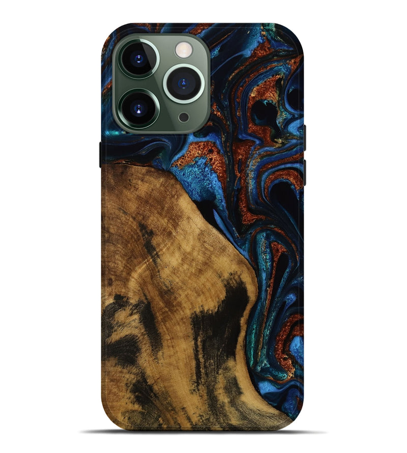 iPhone 13 Pro Max Wood Live Edge Phone Case - Benicio (Teal & Gold, 752682)