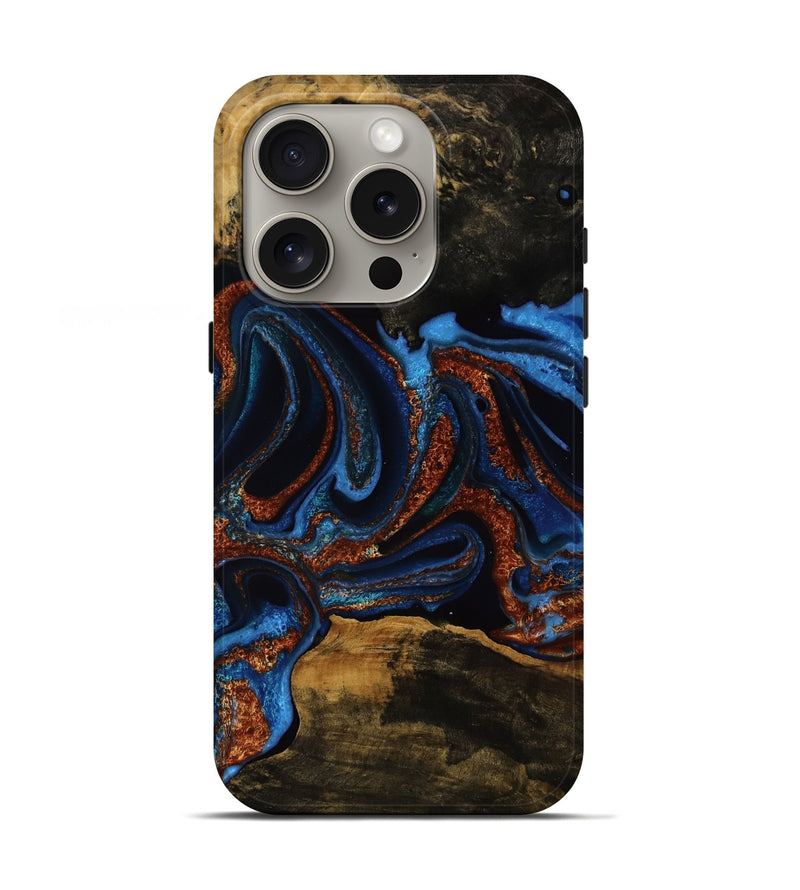 iPhone 16 Pro Wood Live Edge Phone Case - Skyla (Teal & Gold, 752692)