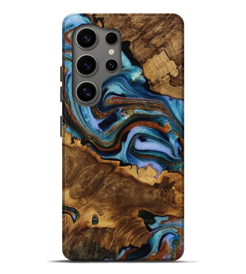 Galaxy S25 Ultra Wood Live Edge Phone Case - Dana (Teal & Gold, 752705)