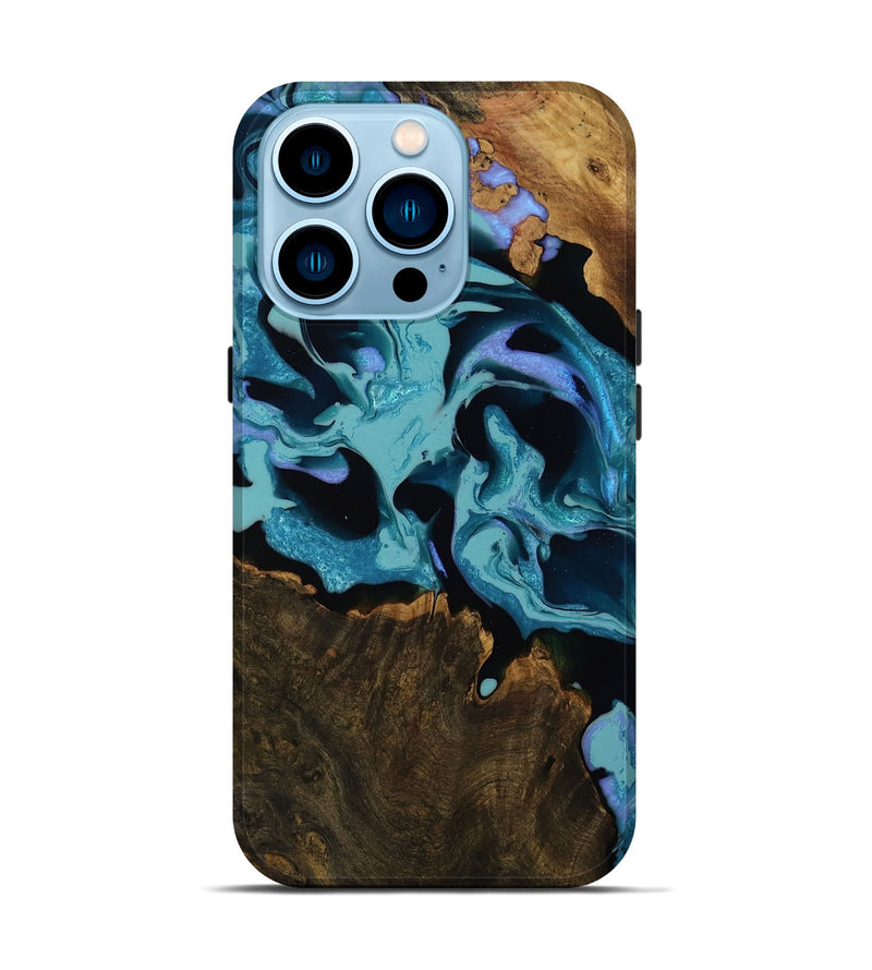iPhone 14 Pro Wood Live Edge Phone Case - Janiah (Blue, 752709)