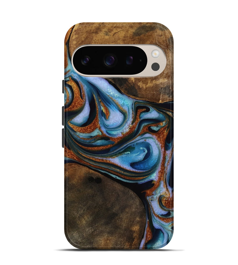 Pixel 9 Pro Wood Live Edge Phone Case - Kami (Teal & Gold, 752712)