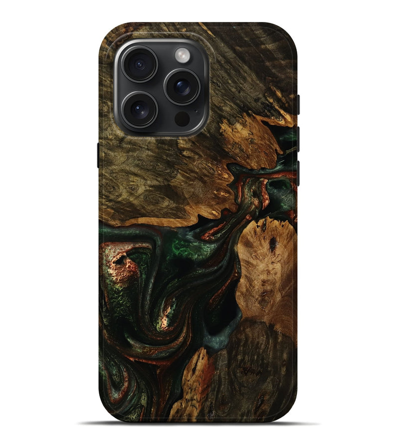 iPhone 16 Pro Max Wood Live Edge Phone Case - Grey (Green, 753152)