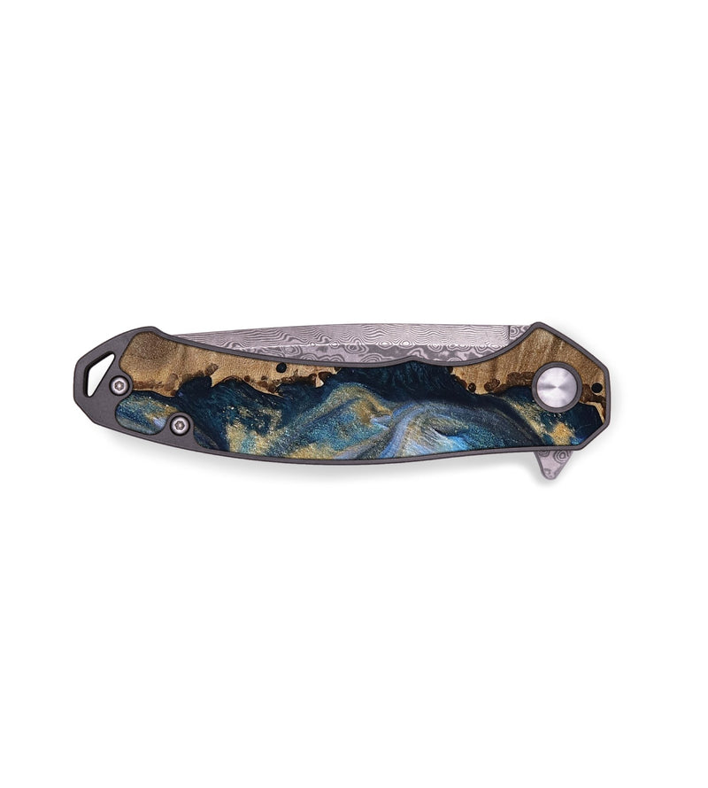 EDC Wood Pocket Knife - Deven (Teal & Gold, 753423)