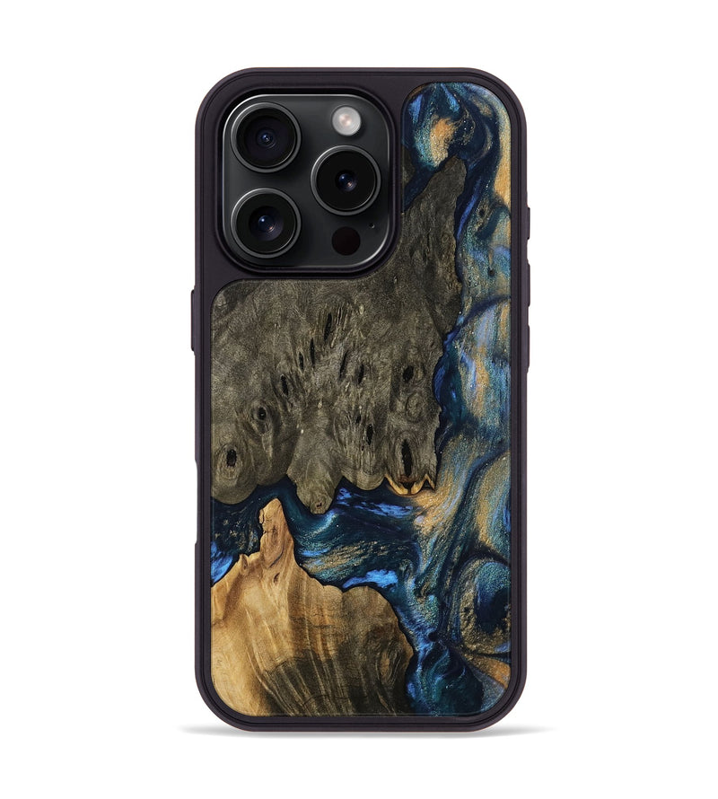 iPhone 16 Pro Wood Phone Case - Trevin (Teal & Gold, 753462)