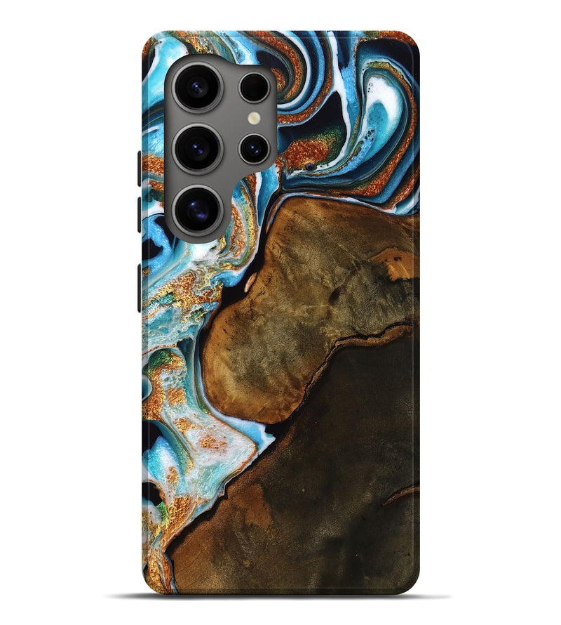 Galaxy S25 Ultra Wood Live Edge Phone Case - Blanche (Teal & Gold, 753474)