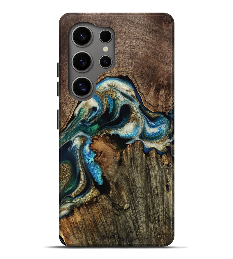 Galaxy S25 Ultra Wood Live Edge Phone Case - Vickie (Teal & Gold, 753475)