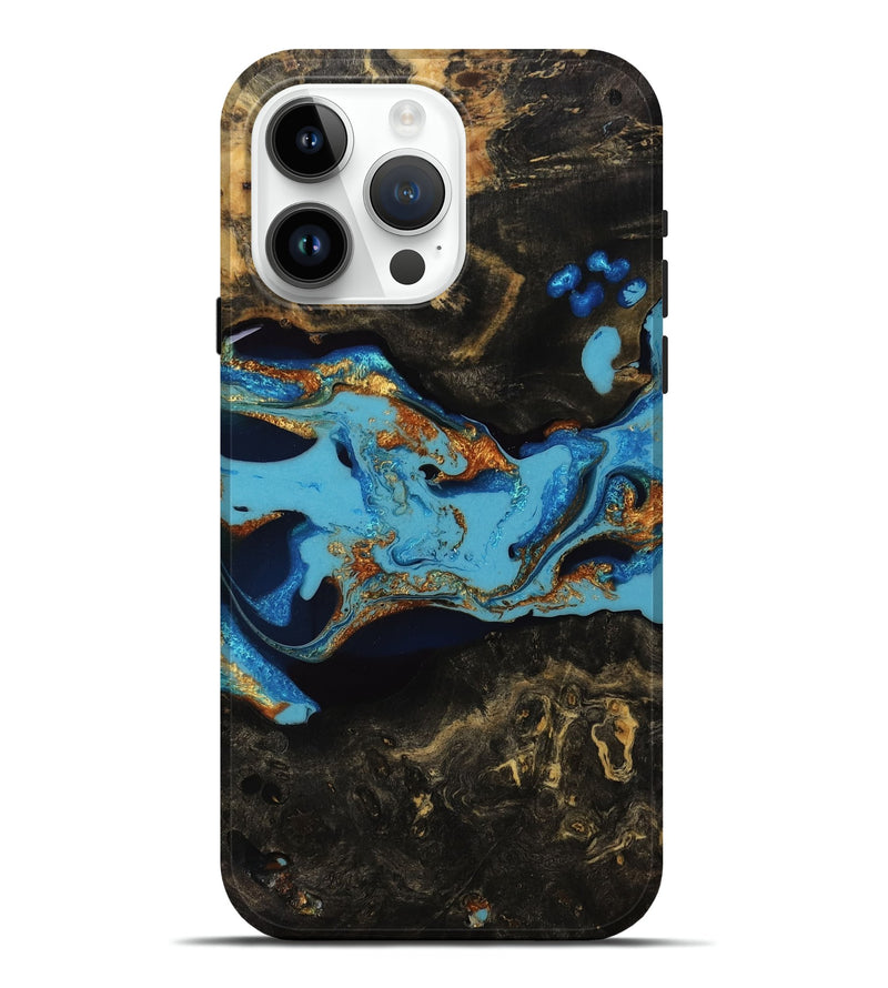 iPhone 15 Pro Max Wood Live Edge Phone Case - Arlette (Teal & Gold, 753480)