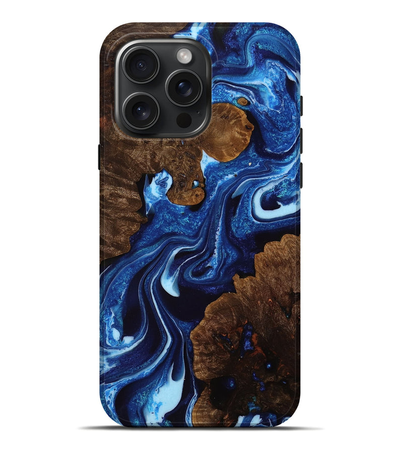 iPhone 16 Pro Max Wood Live Edge Phone Case - Helene (Blue, 753489)