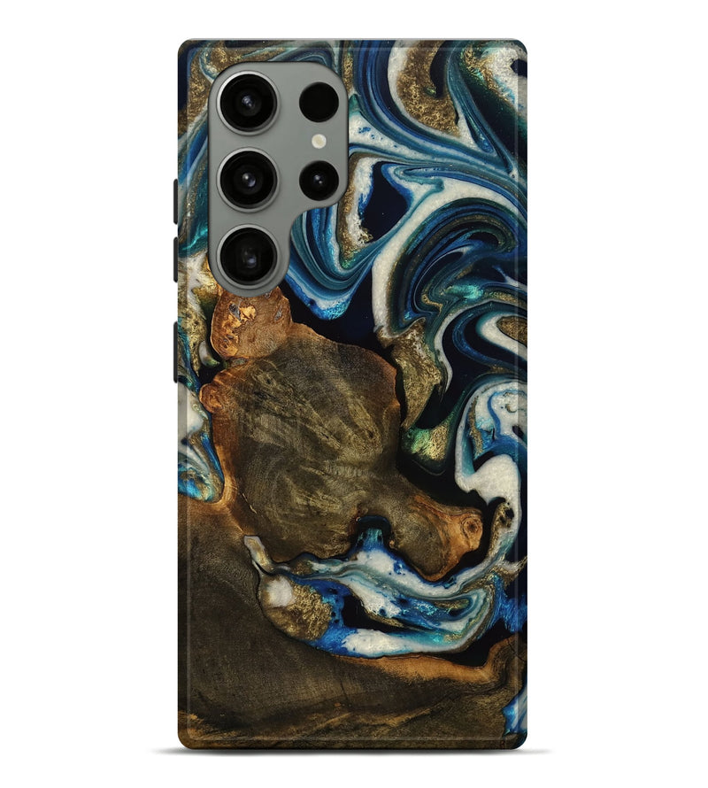 Galaxy S23 Ultra Wood Live Edge Phone Case - Daron (Teal & Gold, 753499)