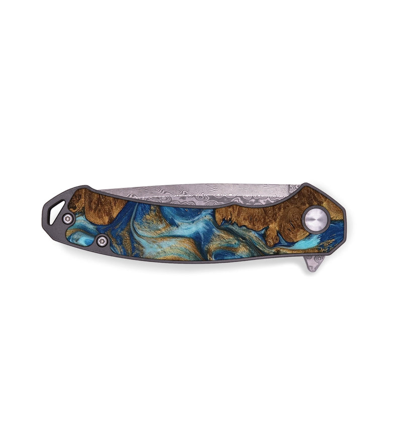 EDC Wood Pocket Knife - Yehuda (Teal & Gold, 753901)