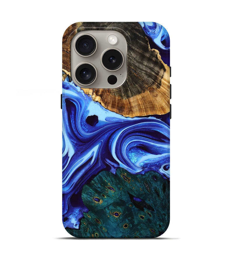 iPhone 16 Pro Wood Live Edge Phone Case - Roger (Blue, 754059)