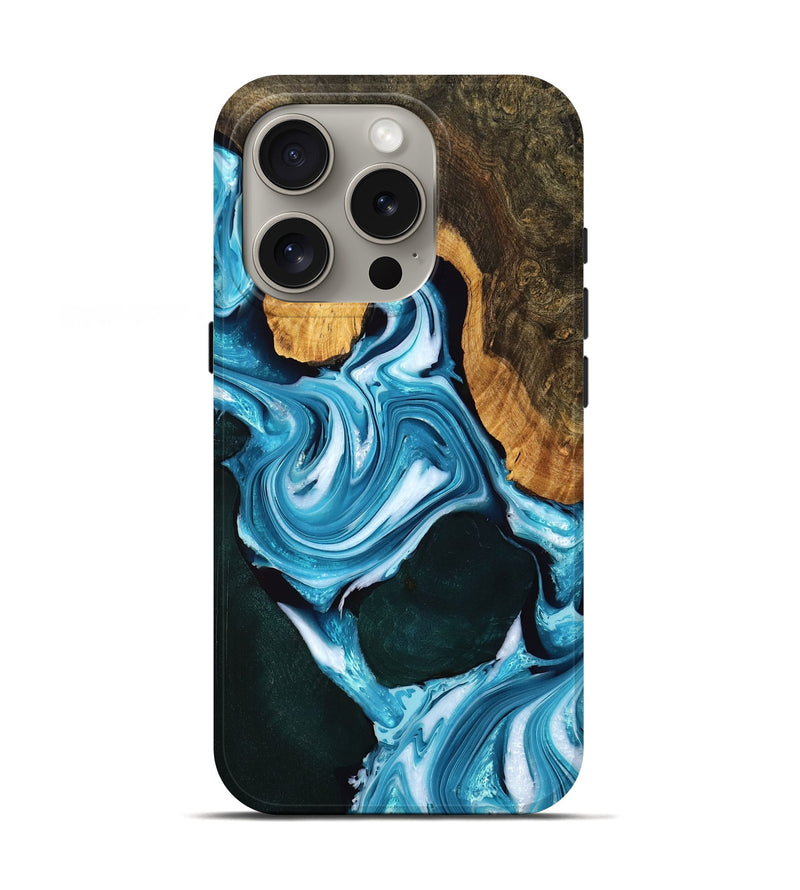 iPhone 16 Pro Wood Live Edge Phone Case - Rene (Blue, 754062)