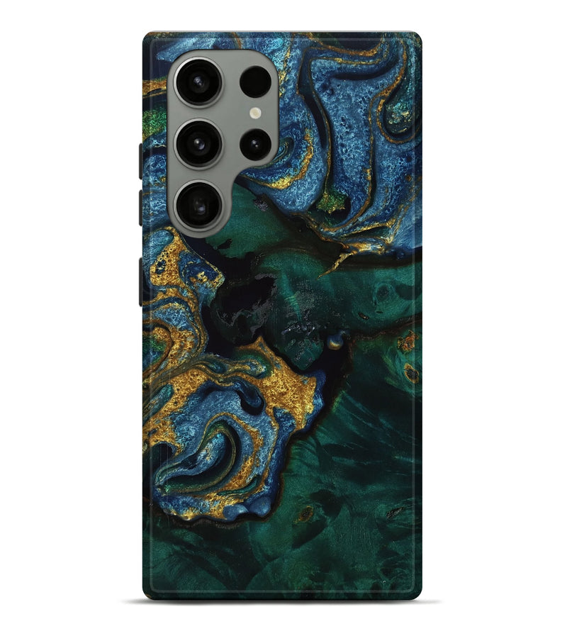 Galaxy S23 Ultra Wood Live Edge Phone Case - Elza (Teal & Gold, 754064)