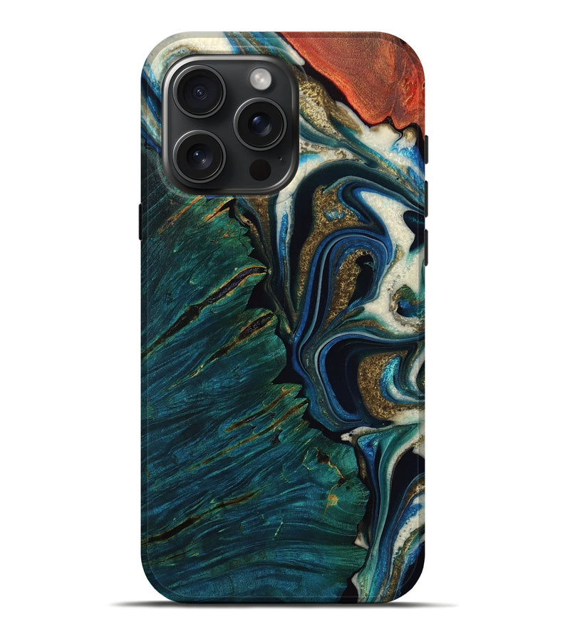 iPhone 16 Pro Max Wood Live Edge Phone Case - Perla (Teal & Gold, 754066)