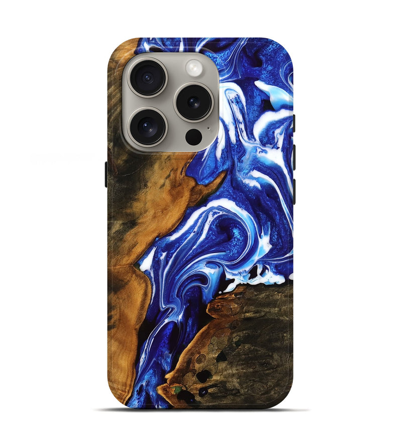 iPhone 16 Pro Wood Live Edge Phone Case - Daxton (Blue, 754075)