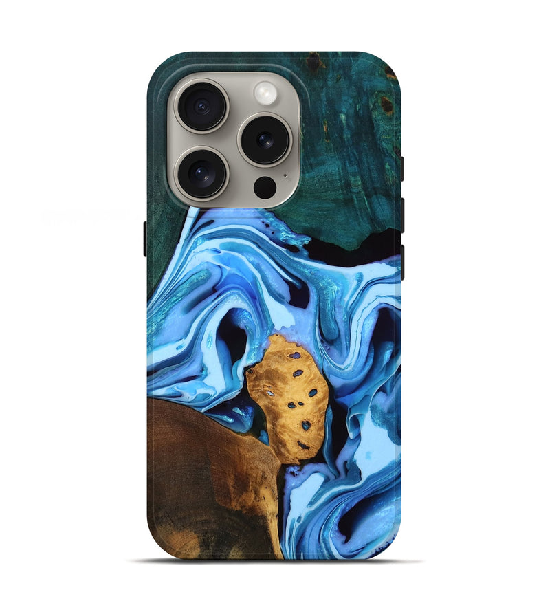 iPhone 16 Pro Wood Live Edge Phone Case - Tiffani (Blue, 754081)