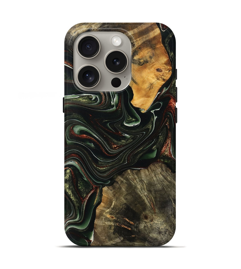 iPhone 16 Pro Wood Live Edge Phone Case - Elaine (Green, 754422)